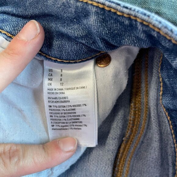 American Eagle Skirt Women's 8 Blue Distressed Zip Fly Button Rips - Picture 10 of 10